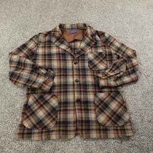 VTG Pendleton Jacket Mens M Brown Plaid Wool Blazer Sport Coat Shacket USA 60s